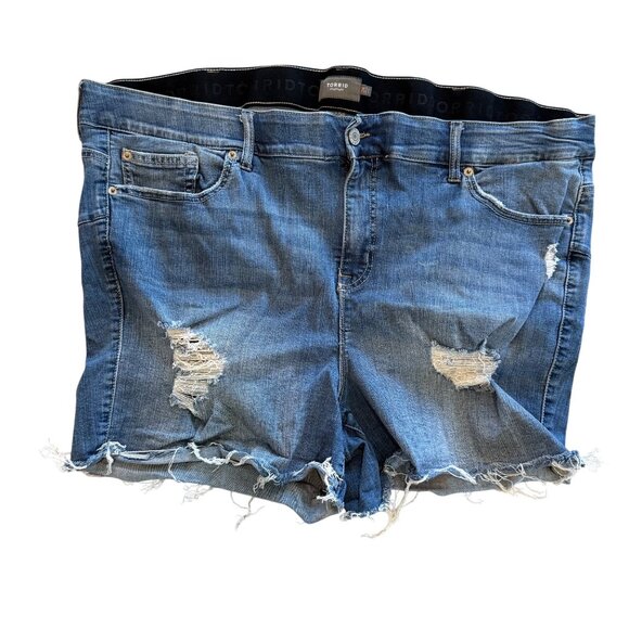 Torrid Womens Distressed Denim Shorts Size 24 Blue Cotton Blend Ripped Hem - Picture 1 of 8